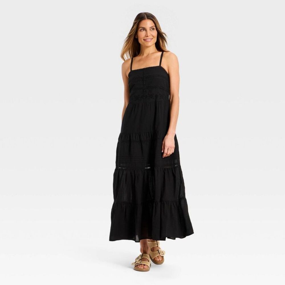 Women's Lace Maxi A-Line Dress - Universal Thread Black M